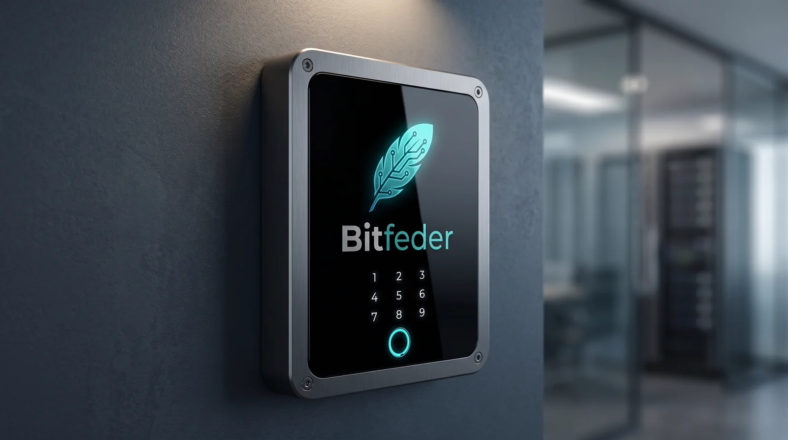 Bitfeder Zutrittsterminal an dunkler Wand